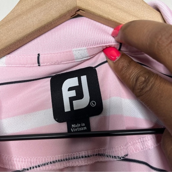 Footjoy Men Polo Shirt Large Pink Stripe Short‎ Sleeve Golf Performance Poly - Picture 8 of 11